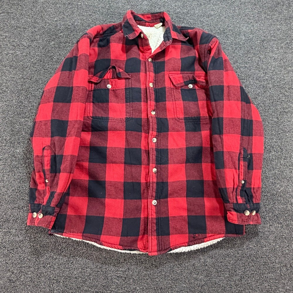 RedHead Brand Co. Shirt Jacket Mens M Buffalo Plaid Red Black Sherpa EUC
